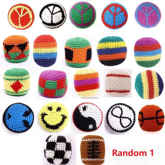 Random 1/6/12 PCS Hand-Made Knitted Hacky Sack, 2026 Upgraded Assorted Foot Bag Crochet Hacky Sacks for Adults, Juggling Balls for Beginners, Multicolored Geometric Pattern, Ready-To-Use Hacky Sacks