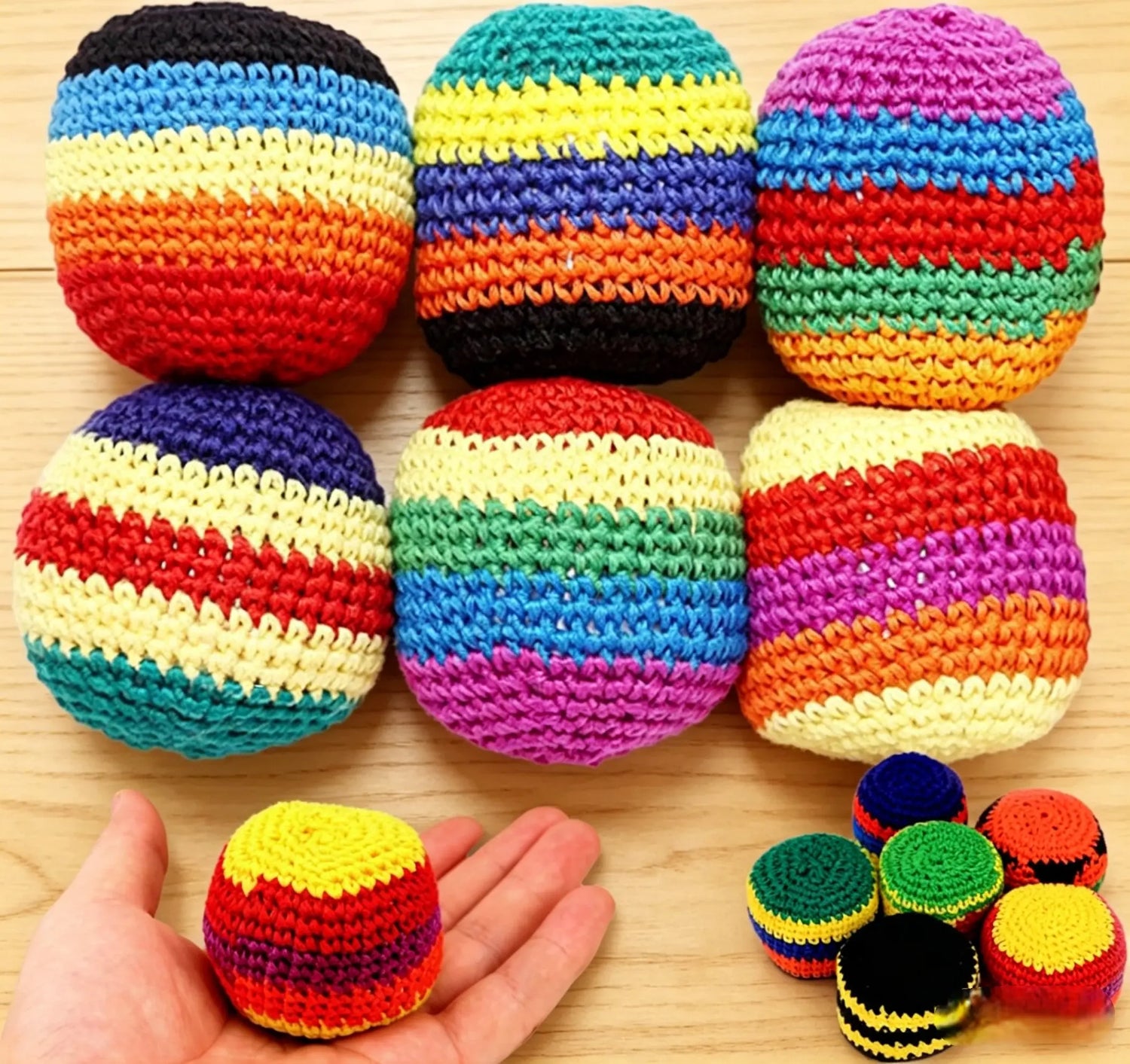 Random 1/6/12 PCS Hand-Made Knitted Hacky Sack, 2026 Upgraded Assorted Foot Bag Crochet Hacky Sacks for Adults, Juggling Balls for Beginners, Multicolored Geometric Pattern, Ready-To-Use Hacky Sacks